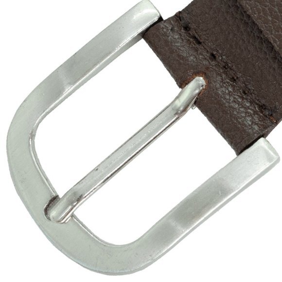 Genuine Leather Men Casual Jeans Belt with Silver Buckle, Brown - Picture 3 of 4